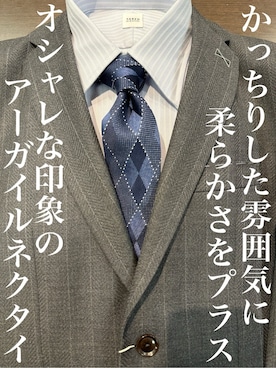 「TAKEO KIKUCHI（タケオキクチ）の【ベストセラー/ Made in JAPAN】シャドーアーガイル シルクネクタイ（ネクタイ、ブルー系）」を使った、Uさん（メンズ・171cm）の冬コーディネート