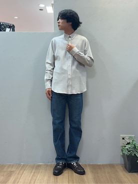 「TAKEO KIKUCHI（タケオキクチ）の【抗菌防臭/シーズンレス】シアサッカー ジャージシャツ（シャツ/ブラウス、グレー系）」を使った、Uさん（メンズ・171cm）の秋コーディネート