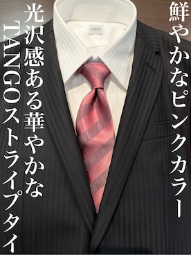 「TAKEO KIKUCHI（タケオキクチ）の【Made in JAPAN】TANGOストライプ ネクタイ（ネクタイ、ピンク系）」を使った、Uさん（メンズ・171cm）の秋コーディネート