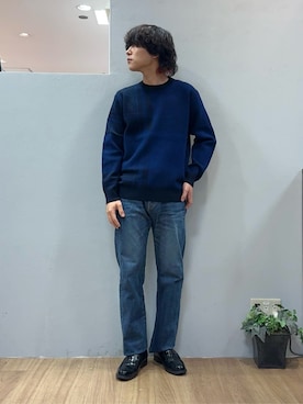 「TAKEO KIKUCHI（タケオキクチ）の【モンスターストレッチ】日本製 ウォッシュド デニムパンツ（デニムパンツ、ブルー系）」を使った、Uさん（メンズ・171cm）の冬コーディネート