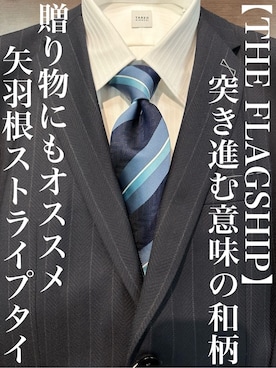 「TAKEO KIKUCHI（タケオキクチ）の【THE FLAGSHIP】矢羽根文様（やばねもん）ストライプ ネクタイ（ネクタイ、ブルー系）」を使った、Uさん（メンズ・171cm）の冬コーディネート