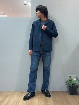 「TAKEO KIKUCHI（タケオキクチ）の【DOWN FABRIC】ダウンファブリック スタンドカラーブルゾン（ブルゾン、ブルー系）」を使った、Uさん（メンズ・171cm）の冬コーディネート