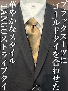 「TAKEO KIKUCHI（タケオキクチ）の【Made in JAPAN】TANGOストライプ ネクタイ（ネクタイ、ベージュ系）」を使った、Uさん（メンズ・171cm）の冬コーディネート