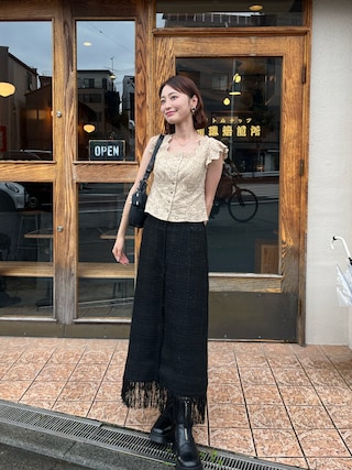 Ray BEAMS ツイードチェックフリンジヘムスカート Ray BEAMS（レイビームス）の「Ray BEAMS / ツイード フリンジ