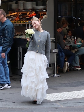 「アイテム（カーディガン/ボレロ）」を使った、吉田南歩さん（レディース・161cm）の秋コーディネート