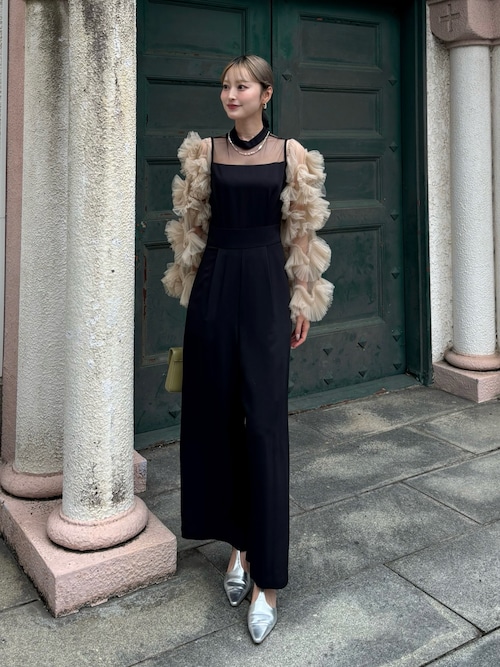 Leja ボリュームチュールスリーブオールインワンパンツドレス　ブラック　S レジャ Leja ボリュームチュールスリーブオールインワンパンツ