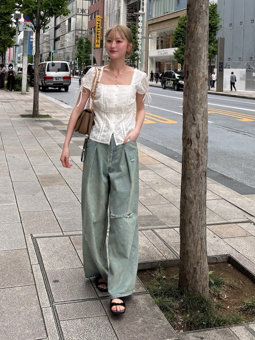 KUME/クメ Lace Embroiered Puff Sleeves Blouse ブラウス