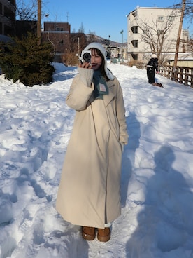 「アイテム（帽子）」を使った、吉田南歩さん（レディース・161cm・20代）の冬コーディネート