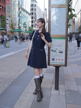 「Her lip to（ハーリップトゥー）のアイテム（ワンピース/ドレス、ピンク系）」を使った、吉田南歩さん（レディース・161cm）の春コーディネート