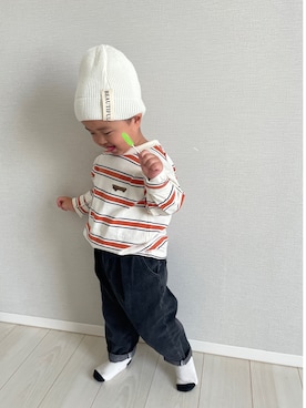 「アイテム（デニムパンツ、ブラック系）」を使った、RYOさん（キッズ・90cm）の春コーディネート