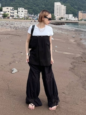 「LOWRYS FARM（ローリーズファーム）のＩＮＤＩＡレースバルーンパンツ 669781（その他パンツ、ブラック系）」を使った、meiさん（レディース・154cm）の夏コーディネート