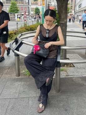 「LOWRYS FARM（ローリーズファーム）のＩＮＤＩＡレースバルーンパンツ 669781（その他パンツ、ブラック系）」を使った、meiさん（レディース・154cm）の夏コーディネート