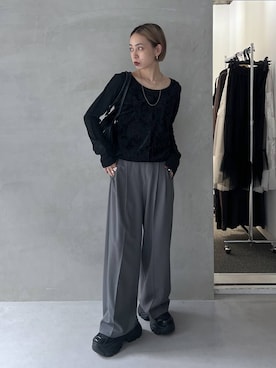 「アイテム（スラックス）」を使った、meiさん（レディース・154cm）の夏コーディネート
