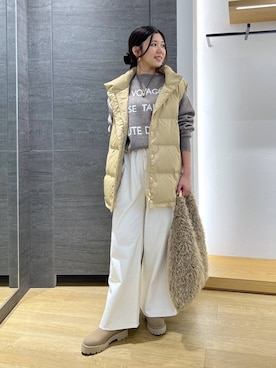 「アイテム（ダウンベスト）」を使った、つぼみさん（レディース・155cm）の秋コーディネート