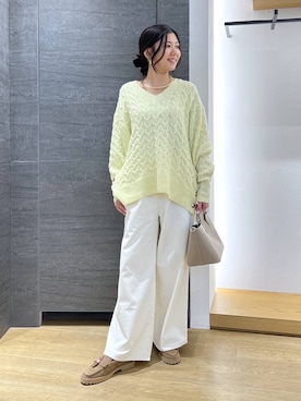 「BARNYARDSTORM（バンヤードストーム）のBARNYARDSTORM / ウォームツイルストレッチワイドパンツ / ハンドウォッシャブル【吸湿発熱】（その他パンツ）」を使った、つぼみさん（レディース・155cm）の秋コーディネート