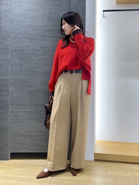 「BARNYARDSTORM（バンヤードストーム）のBARNYARDSTORM / マシュマロワイドパンツ【撥水・セットアップ対応】（スラックス）」を使った、つぼみさん（レディース・155cm）の冬コーディネート