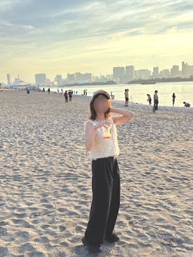 「BLUEEAST（ブルーイースト）のフェザーフリンジベスト（ベスト）」を使った、ぽん酢さん（レディース・150cm）の夏コーディネート