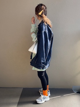 「カラーソックス」｜「アイテム（デニムジャケット）」を使った、𝚜𝚊𝚢𝚊さん（レディース・152cm）の春コーディネート
