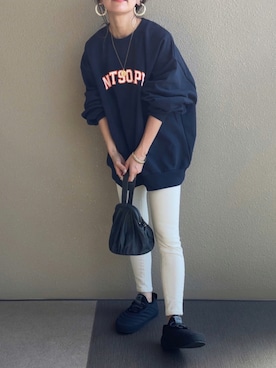 「ネイビー×ホワイト」｜「アイテム（スリッポン）」を使った、𝚜𝚊𝚢𝚊さん（レディース・152cm）の秋コーディネート