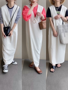 「Vネックワンピース」｜「アイテム（その他）」を使った、𝚜𝚊𝚢𝚊さん（レディース・152cm）の春コーディネート