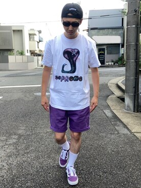 ソックス 靴下を使った パープル のメンズ人気ファッションコーディネート Wear