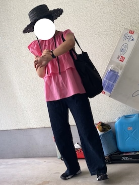 「アイテム（ハット、ブラック系）」を使った、のんたんさん（レディース・160cm）の夏コーディネート