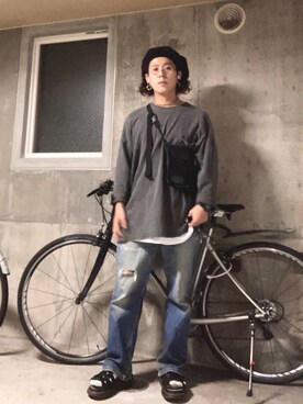 「MIS（エムアイエス）のアイテム（バッグ）」を使った、針山ラットさん（メンズ・164cm）の秋コーディネート