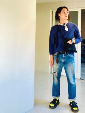 「MIS（エムアイエス）のアイテム（バッグ）」を使った、針山ラットさん（メンズ・164cm）の夏コーディネート