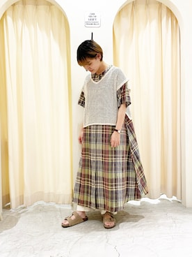 「Samansa Mos2（サマンサ モスモス）の前後着メッシュベスト（ベスト）」を使った、オ オ サ トさん（レディース・157cm）の夏コーディネート