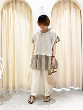 「Samansa Mos2（サマンサ モスモス）の前後着メッシュベスト（ベスト）」を使った、オ オ サ トさん（レディース・157cm）の夏コーディネート