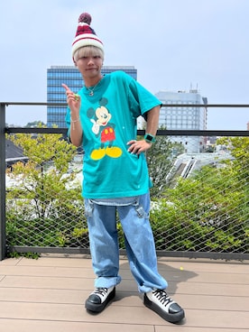 「SPINNS（スピンズ）のアイテム（ニットキャップ/ビーニー）」を使った、KAKUTOさん（メンズ・165cm）の夏コーディネート