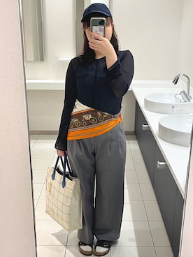 「FRED PERRY（フレッドペリー）のアイテム（キャップ）」を使った、🐓🥚🍳さん（レディース・155cm）の秋コーディネート