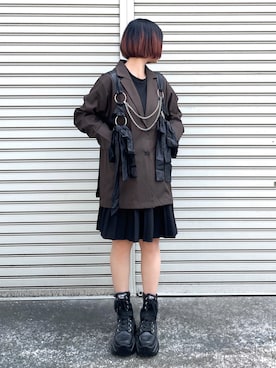 「アイテム（サスペンダー）」を使った、MIHOさん（レディース・153cm）の秋コーディネート