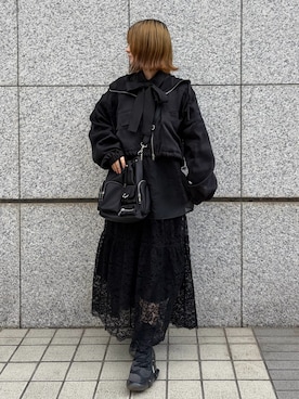 「tiptop（ティップトップ）のシアーモンスターマウンテンパーカー（マウンテンパーカー、ブラック系）」を使った、MIHOさん（レディース・153cm）の春コーディネート