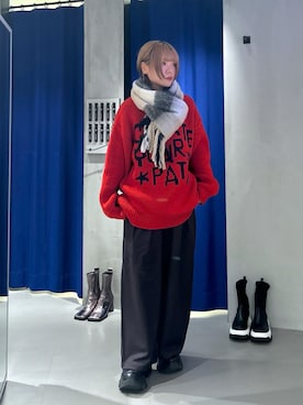 「マフラーコーデ」｜「アイテム（スラックス）」を使った、しらこさん（レディース・154cm）の秋コーディネート