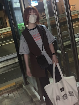 「アイテム（その他アウター、ブラウン系）」を使った、しらこさん（レディース・153cm）の夏コーディネート