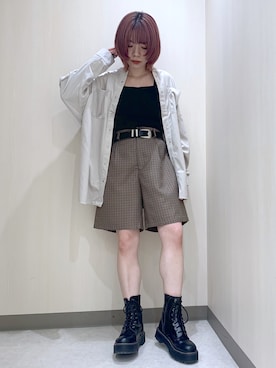 「ビッグシャツ」｜「アイテム（その他）」を使った、しらこさん（レディース・153cm）の秋コーディネート