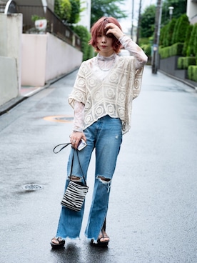 「PBLIM（ページボーイリム）の【PAGEBOYLIM】シアータートルインナー（Tシャツ/カットソー）」を使った、しらこさん（レディース・154cm）の夏コーディネート