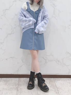 「ブルーコーデ」｜「アイテム（ジャンパースカート）」を使った、manaさん（レディース・160cm）の秋コーディネート