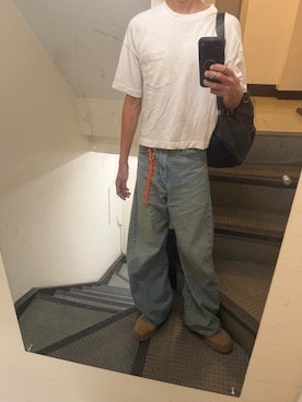 「GU（ジーユー）のアイテム（Tシャツ/カットソー、ホワイト系）」を使った、JUNさん（メンズ・167cm）の秋コーディネート