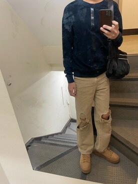 「H&M（エイチ・アンド・エム）のアイテム（スウェット）」を使った、JUNさん（メンズ・167cm）の秋コーディネート