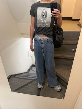 「GU（ジーユー）のアイテム（Tシャツ/カットソー、グレー系）」を使った、JUNさん（メンズ・167cm）の夏コーディネート