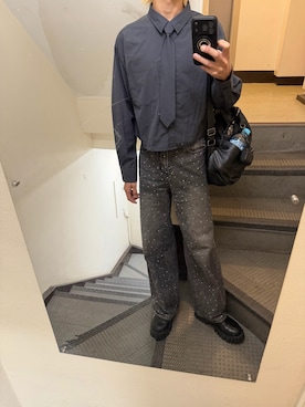 「GU（ジーユー）のアイテム（シャツ/ブラウス、グレー系）」を使った、JUNさん（メンズ・167cm）の夏コーディネート