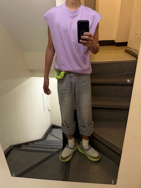 「H&M（エイチ・アンド・エム）のアイテム（タンクトップ、パープル系）」を使った、JUNさん（メンズ・167cm）の夏コーディネート