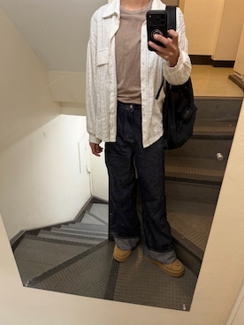 「SHEEN（シーン）のアイテム（シャツ/ブラウス、ホワイト系）」を使った、JUNさん（メンズ・167cm）の春コーディネート