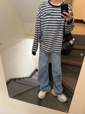「WEGO（ウィゴー）のアイテム（Tシャツ/カットソー、ブルー系）」を使った、JUNさん（メンズ・167cm）の春コーディネート