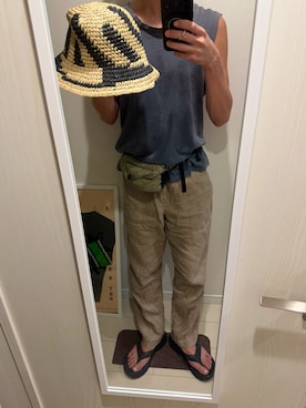 「H&M（エイチ・アンド・エム）のアイテム（帽子）」を使った、JUNさん（メンズ・167cm）の夏コーディネート