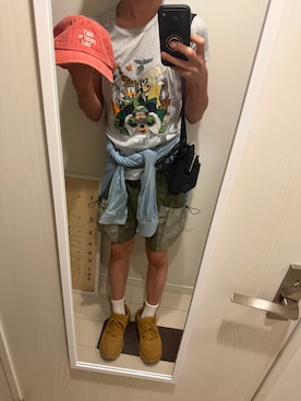 「SHEEN（シーン）のアイテム（キャップ、オレンジ系）」を使った、JUNさん（メンズ・167cm）の春コーディネート