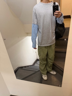 「SHEEN（シーン）のアイテム（Tシャツ/カットソー、グレー系）」を使った、JUNさん（メンズ・167cm）の夏コーディネート