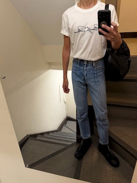 「GU（ジーユー）のアイテム（Tシャツ/カットソー、ホワイト系）」を使った、JUNさん（メンズ・167cm）の夏コーディネート